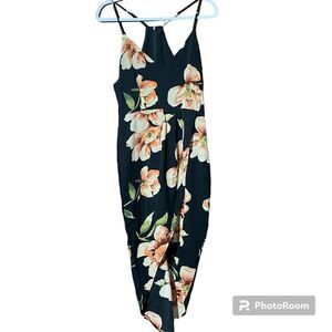 NWT YOINS Black Floral Spaghetti Strap Asymmetrical Dress Size Women's Small